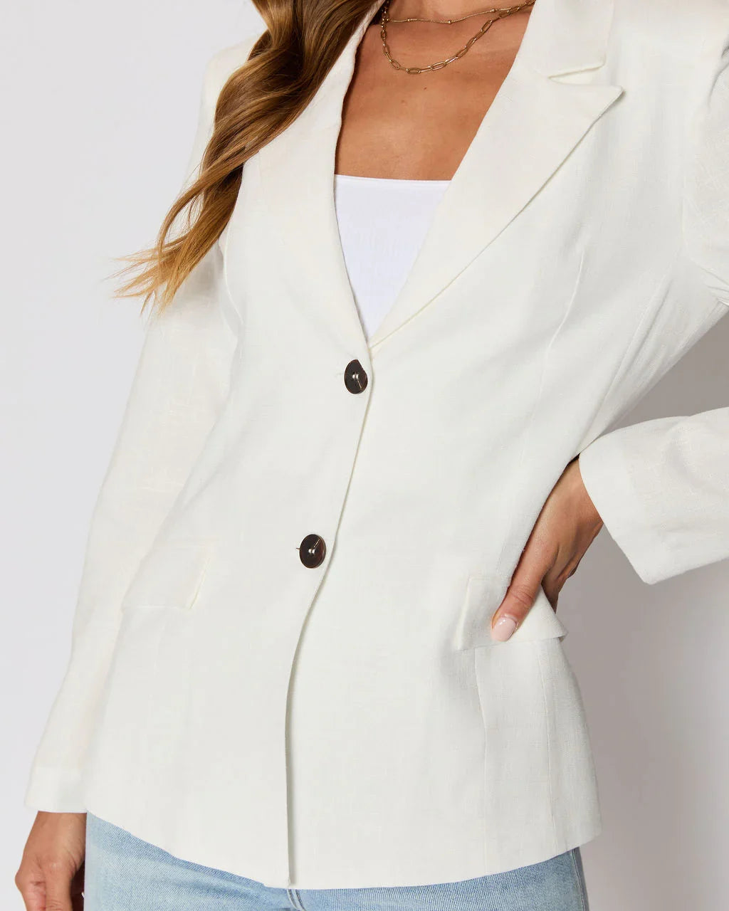 Sandy Linen Pocketed Blazer