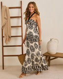 Coastal Feels Abstract Halter Neck Maxi Dress