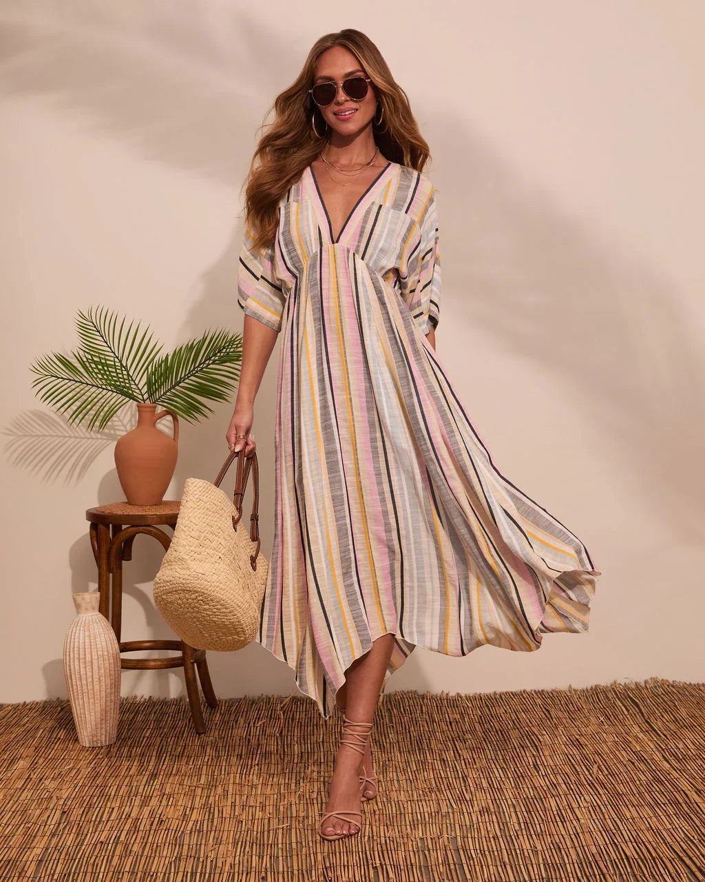 At Beachside Flowy Linen Midi Dress