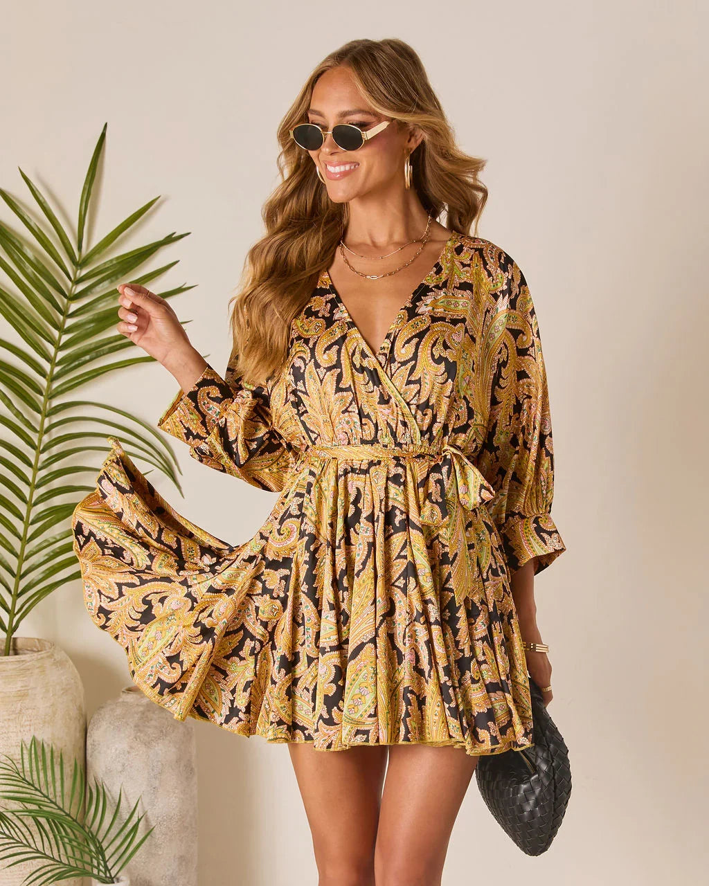 Sunlit Whisper Waist Tie Mini Dress