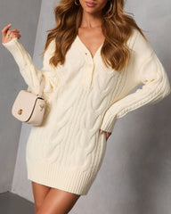 Solvayne Cable Knit Mini Sweater Dress