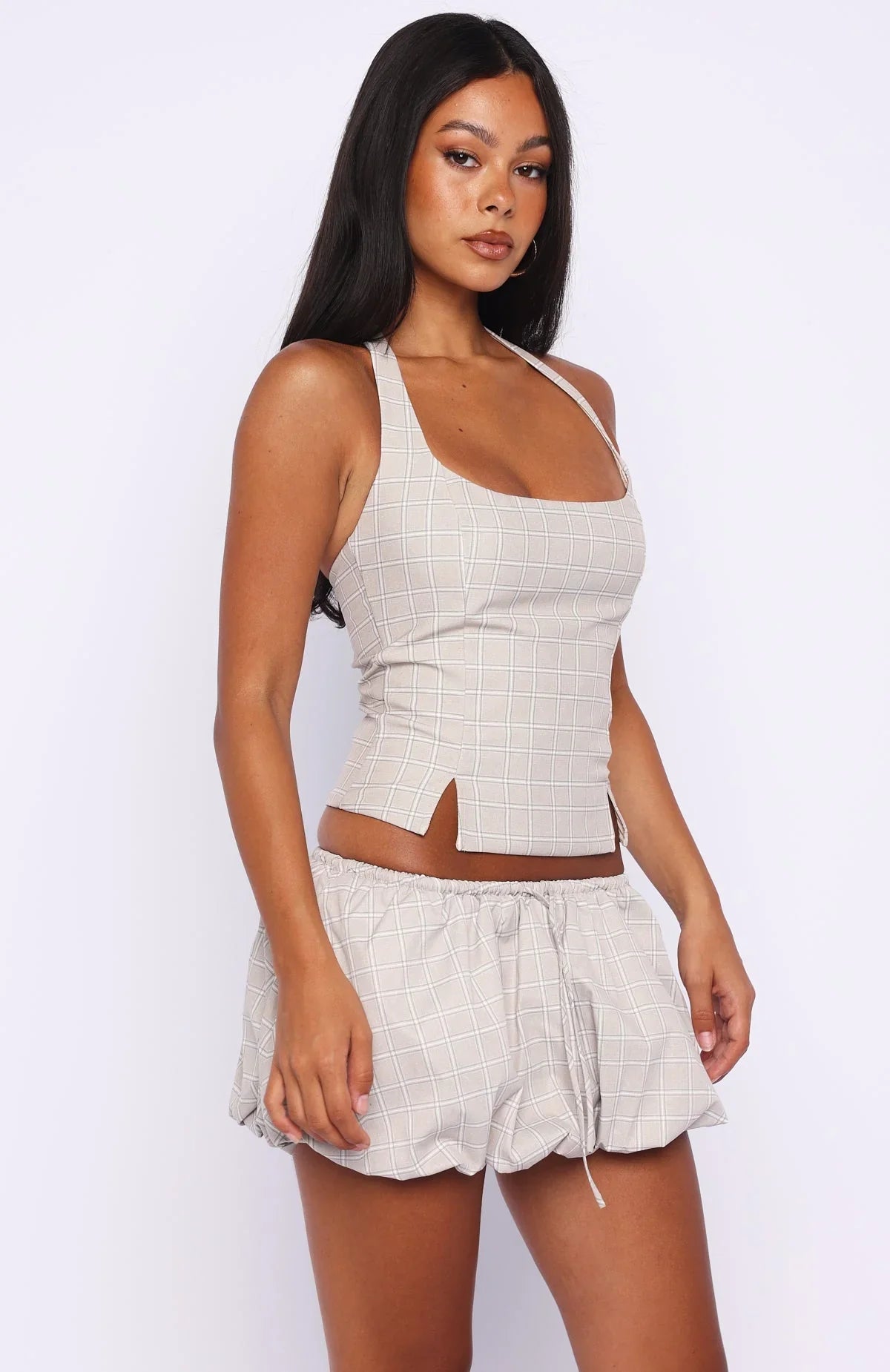 Runaway Heart Mini Skort Beige Check