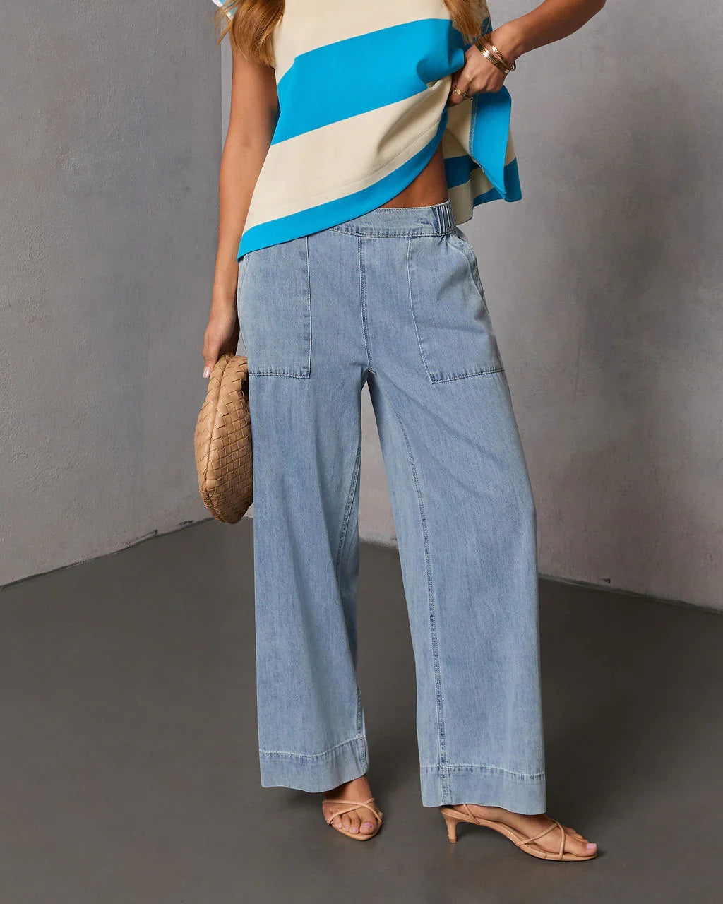 Bobi Relaxed Mid Rise Elastic Waistband Pull On Jeans
