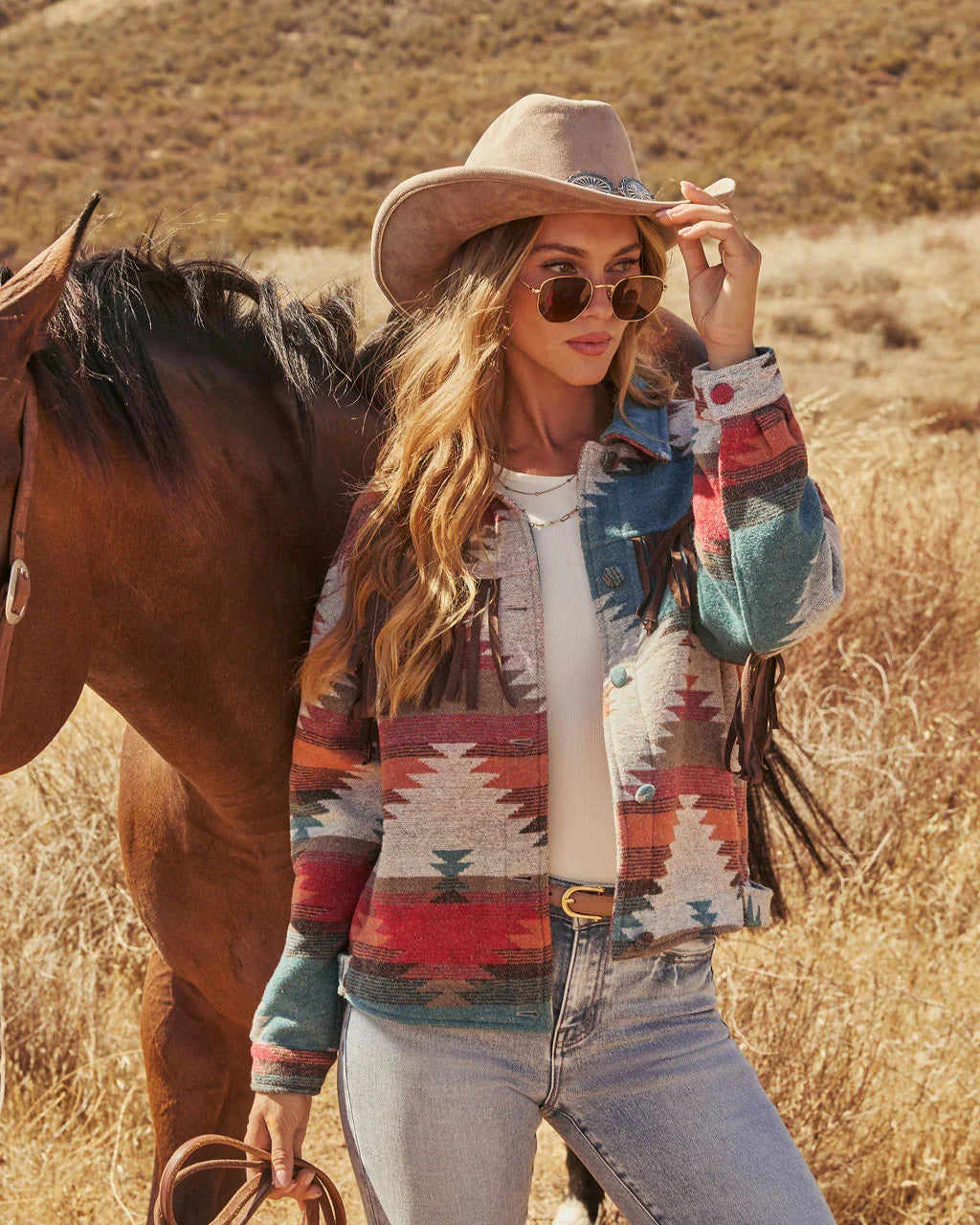 Morrow Aztec Printed Fringe Jacket