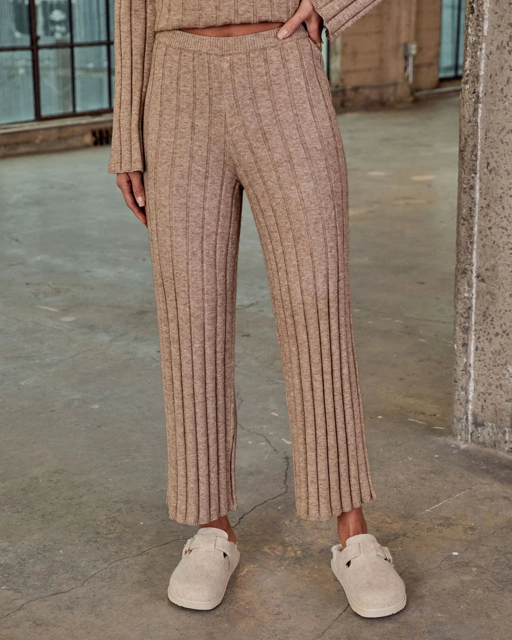 Homebody Hour Ribbed Knit Flare Leg Pants