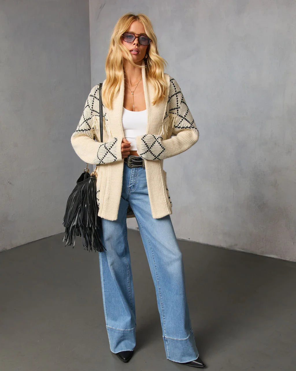 Cloudberry Fringe Waist Tie Sweater