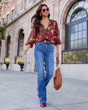 Sweet Maple Floral Mock Neck Blouse