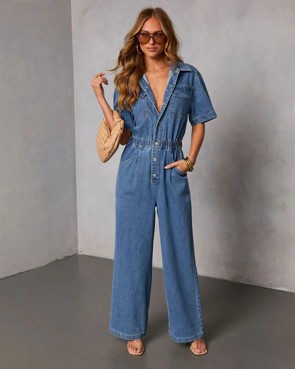 Shelina Short Sleeve Denim Jumpsuit