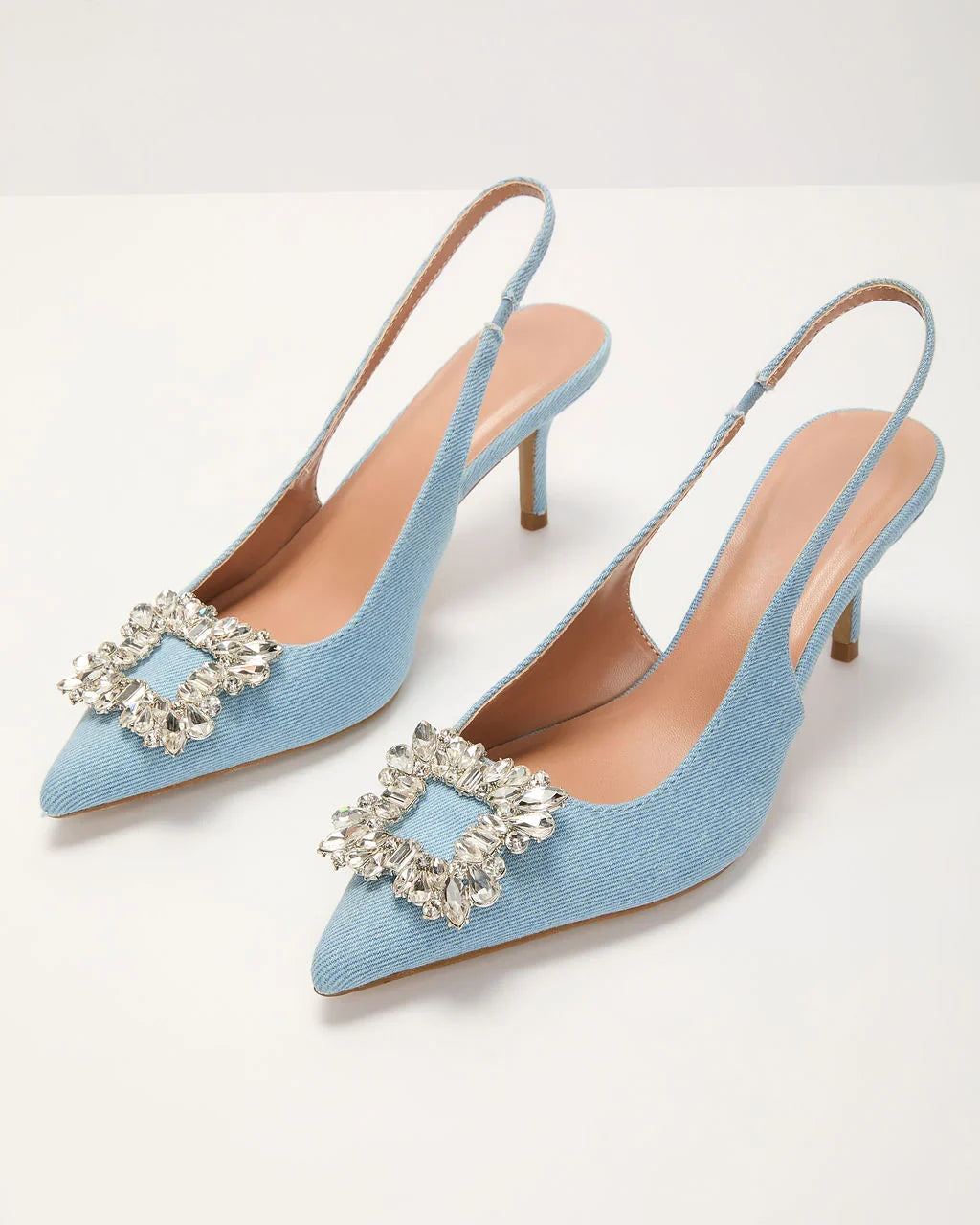 Night Out Embellished Denim Slingback Heels