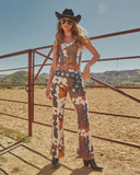 Prairie Rodeo Flare Leg Cow Print Pants