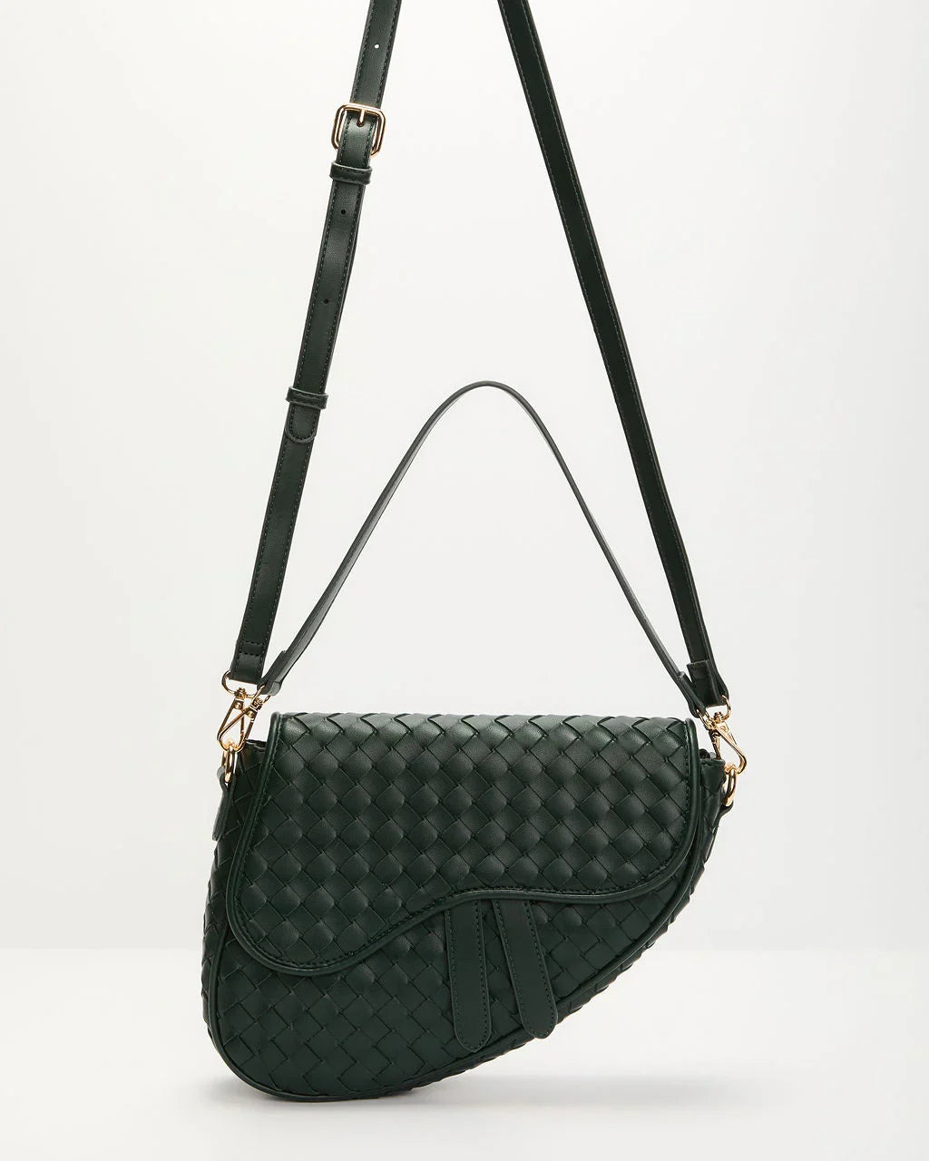 Kalila Faux Leather Woven Saddle Bag
