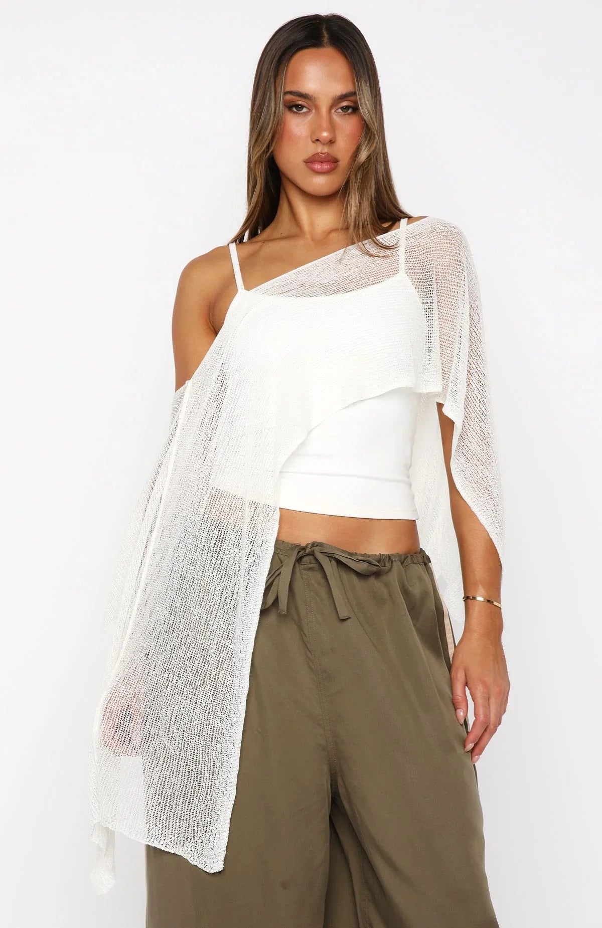 Beach Therapy Knit Poncho Top Cream