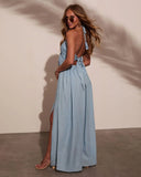 Sandy Chambray Halter Maxi Dress