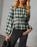 Seasoned Whimsy Plaid Peasant Top