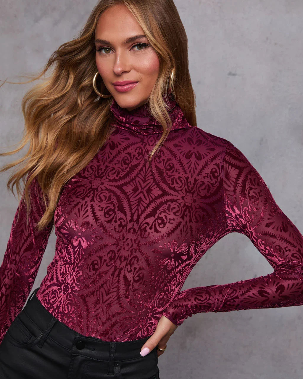 Tessy Velvet Burnout Turtleneck Top