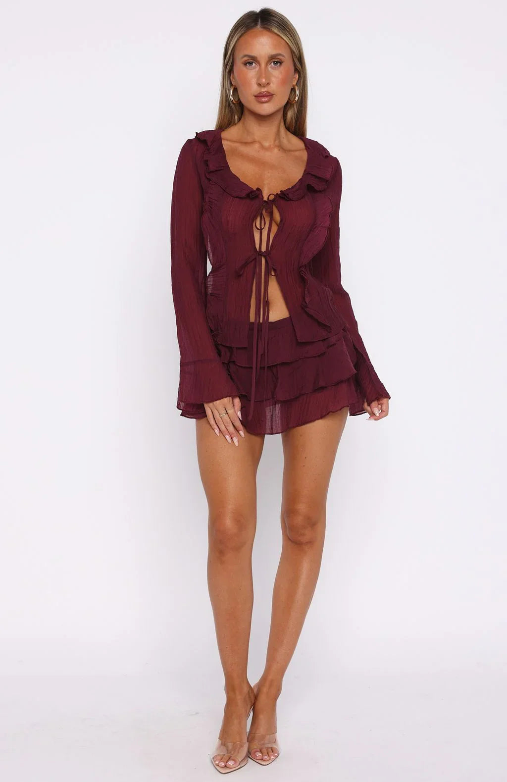 Your Status Long Sleeve Blouse Burgundy