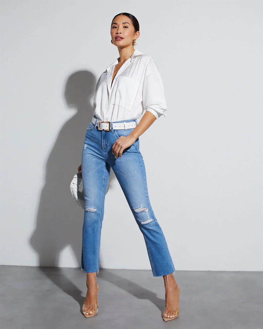 Sherlyn Satin Embossed Button Down Top