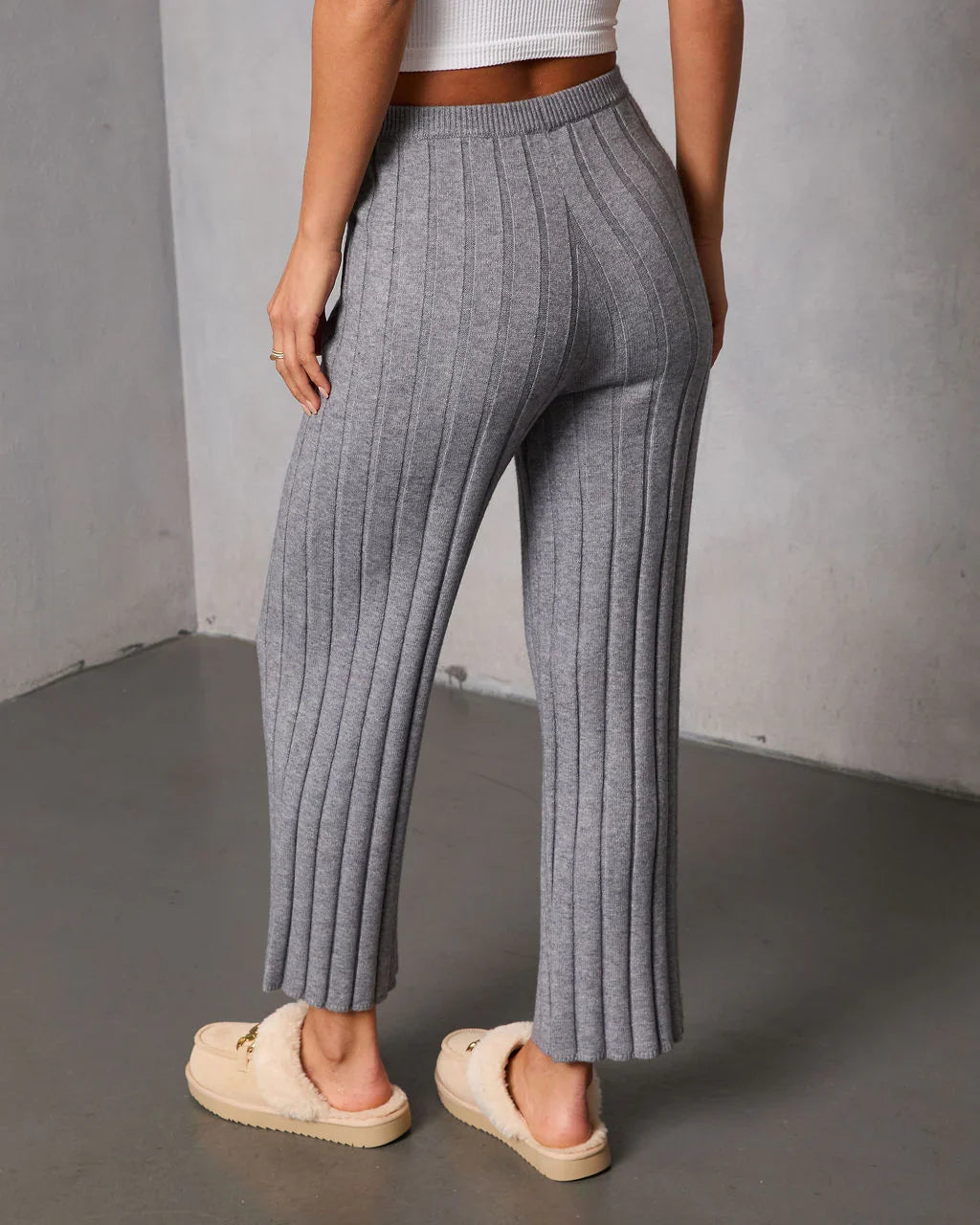 Homebody Hour Ribbed Knit Flare Leg Pants