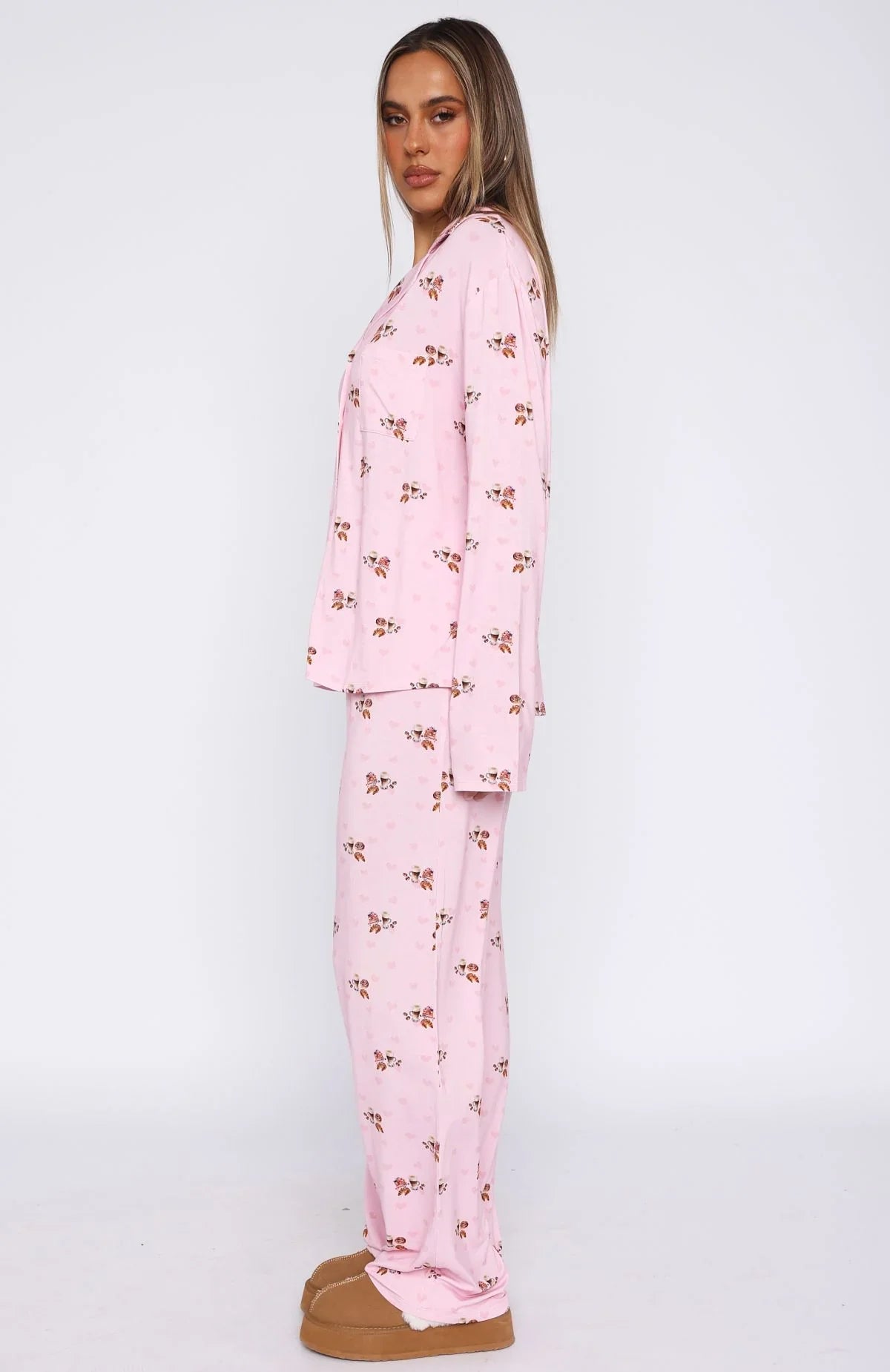 Pillow Talk Printed Long Sleeve Pyjama Set Candy Breakfast