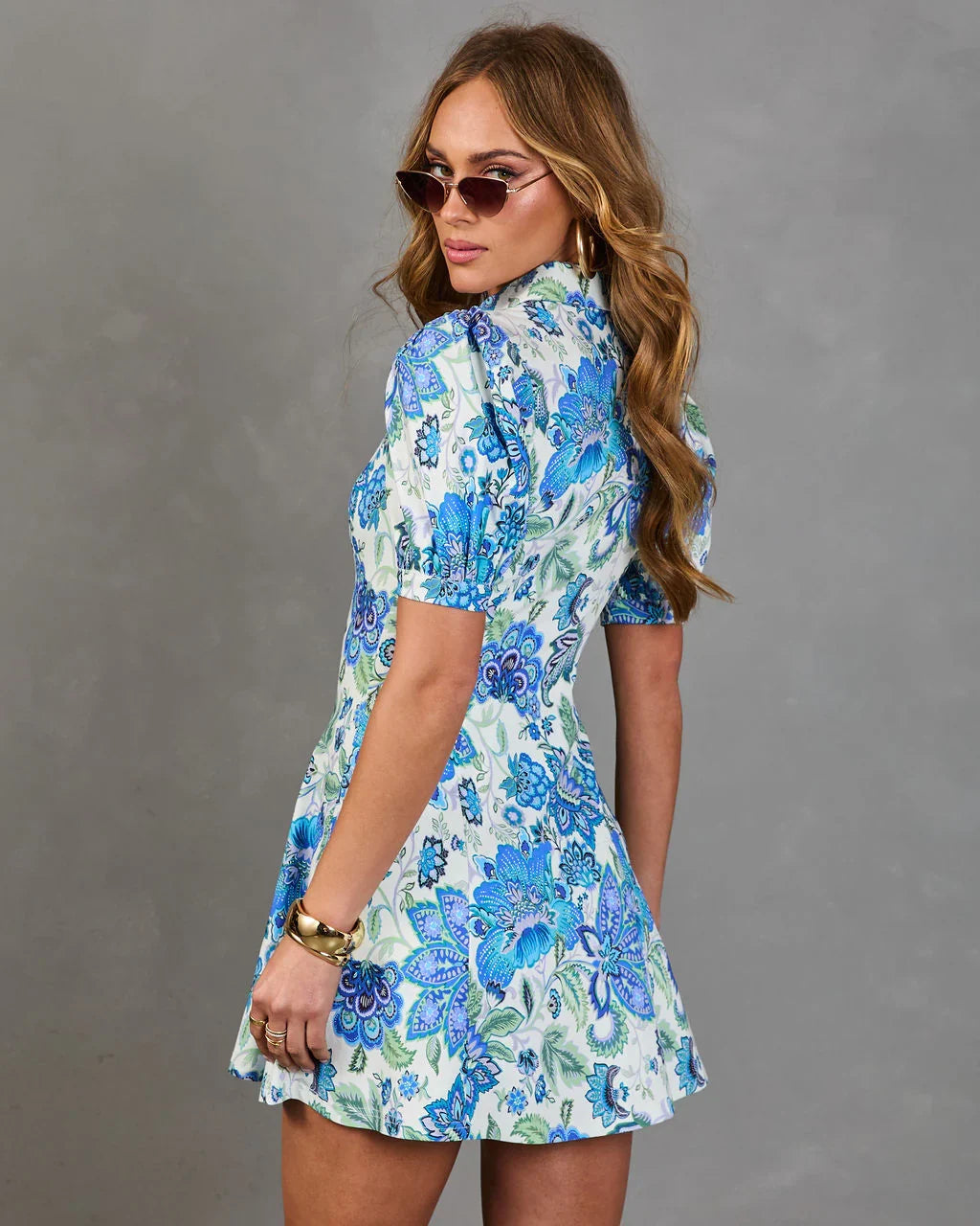 Bluebell Bloom Paisley Floral Mini Shirt Dress