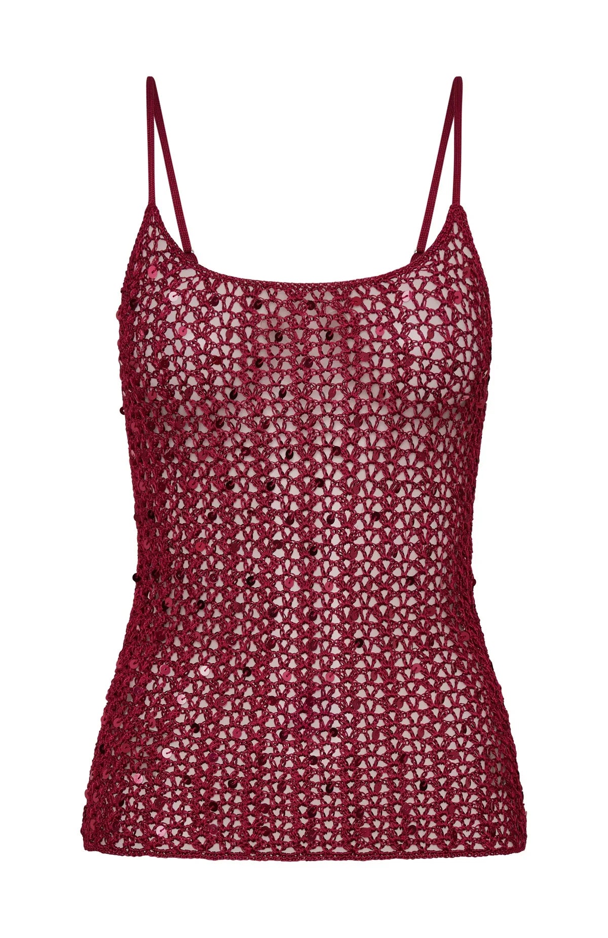 Femme Fuel Sequin Crochet Top Berry