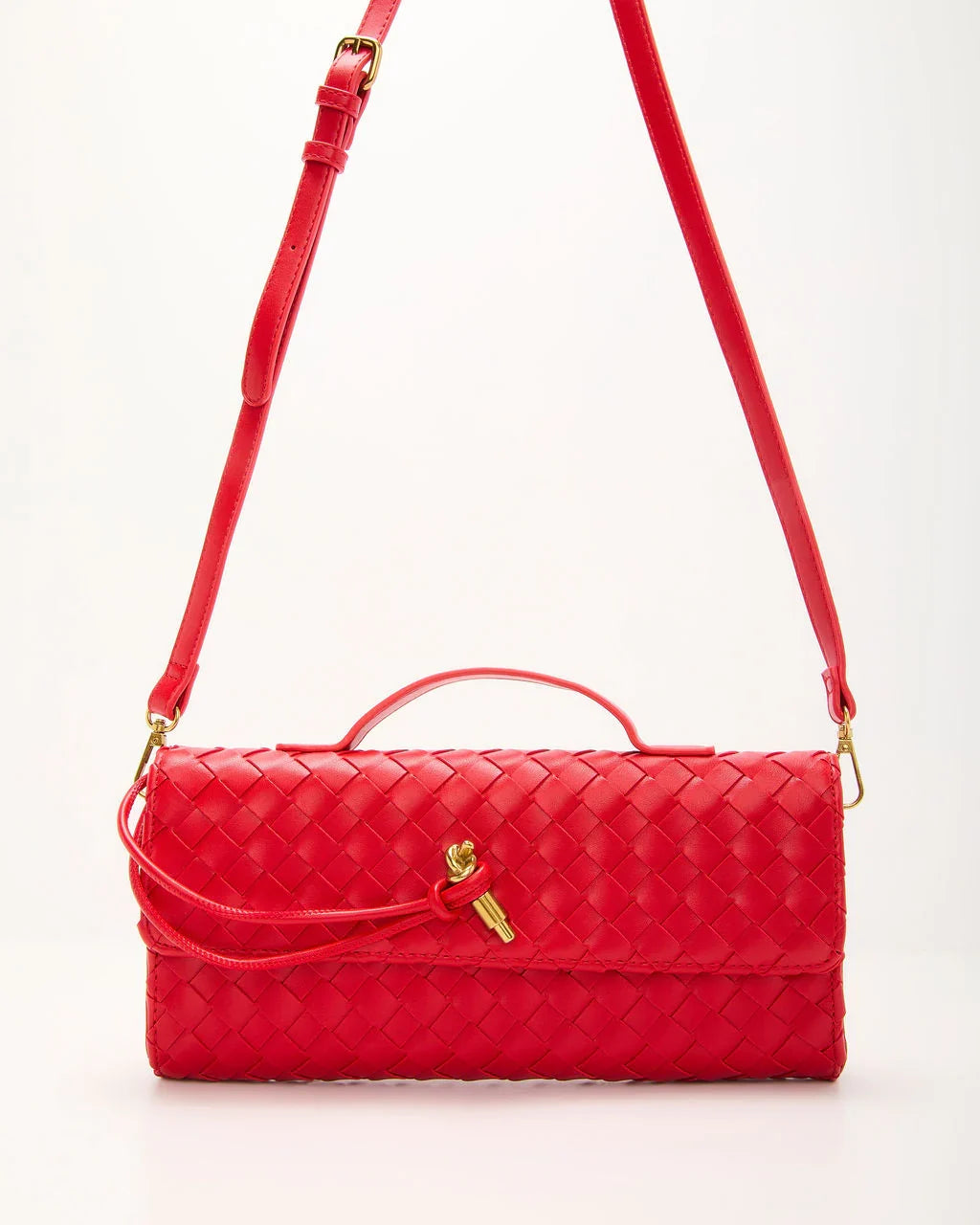 Porta Woven Leather Top Handle Clutch