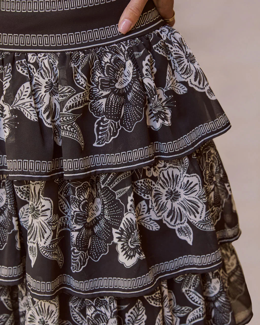 Ruelle Printed Tiered Maxi Skirt