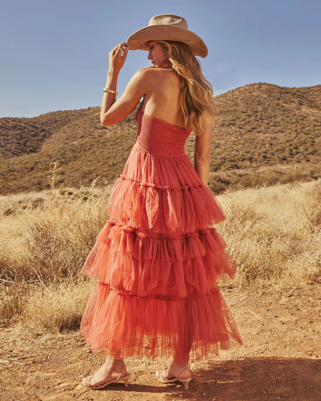 Novara Strapless Tiered Tulle Maxi Dress