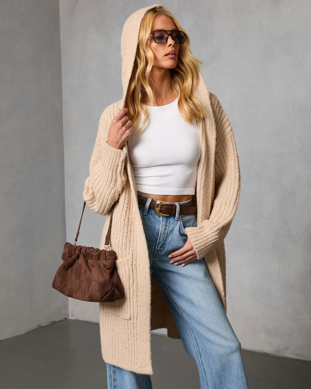 Saville Hooded Ribbed Knit Cardigan