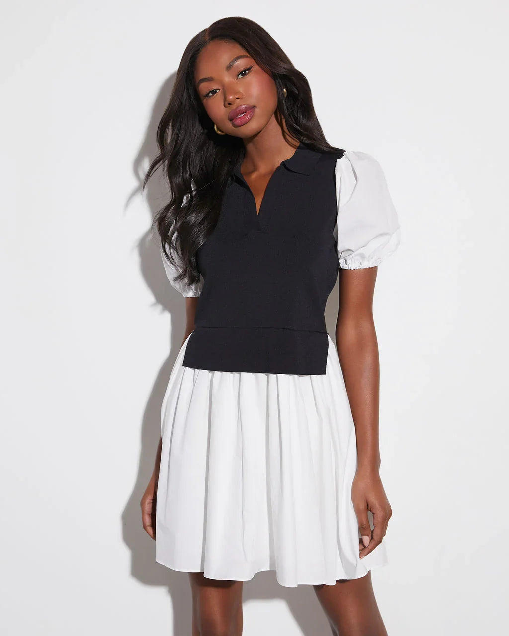 Crista Colorblock Puff Sleeve Mini Dress