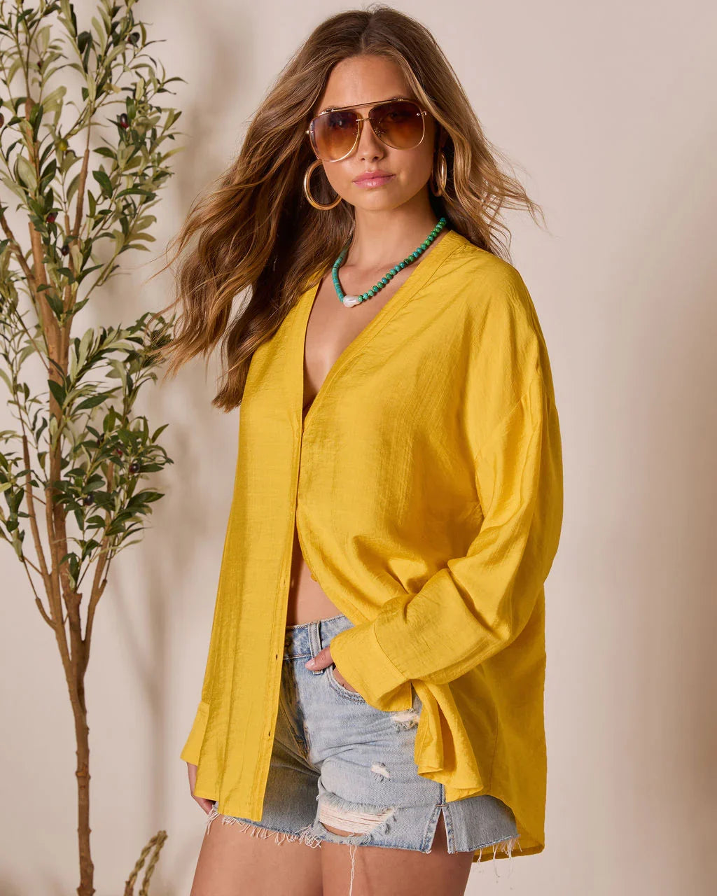 House Of Sun Satin Button Up Top