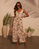 Palm Party Printed Waist Tie Jumpsuit