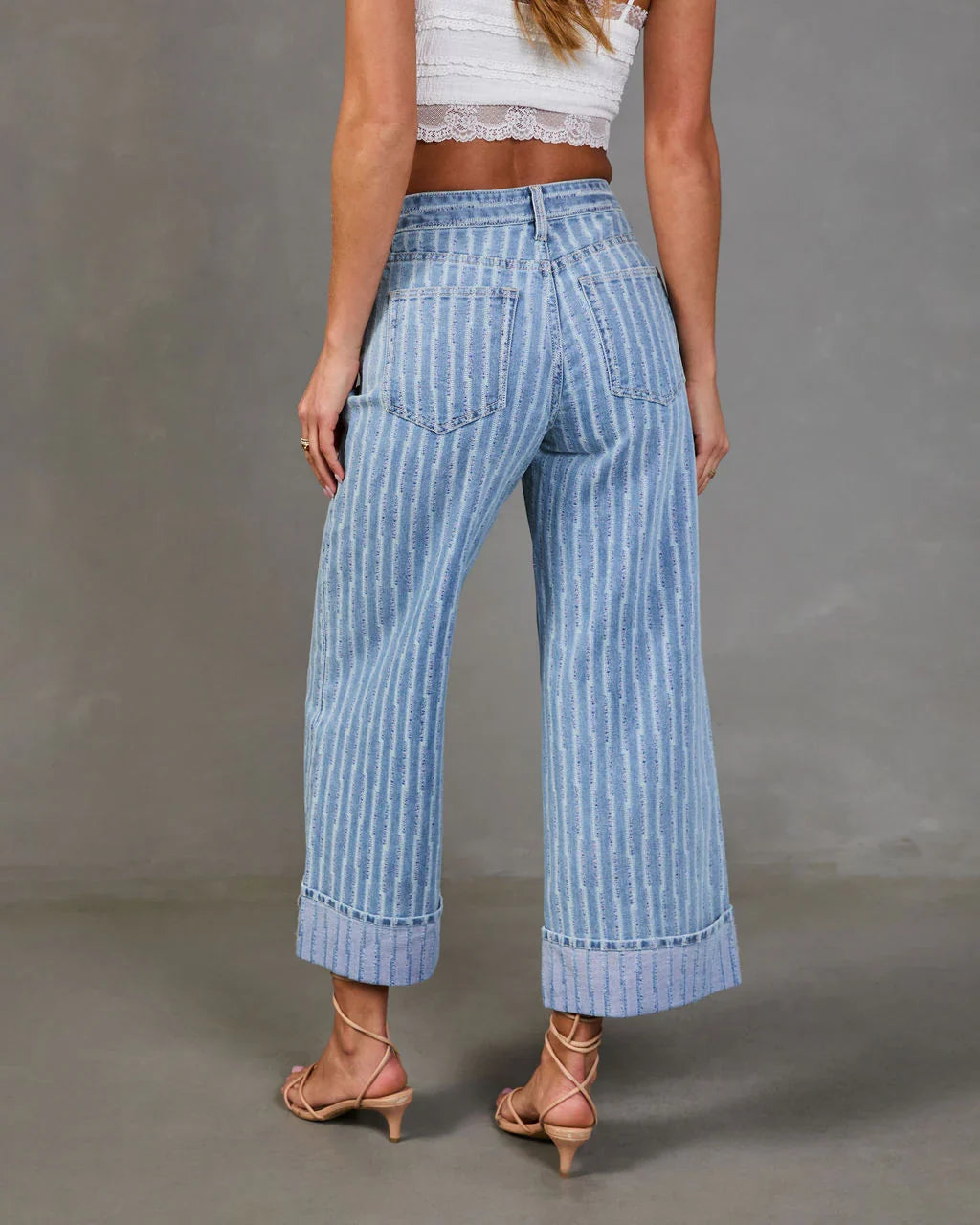 Calyra Stretch Cuffed Wide Leg High Rise Abstract Jeans