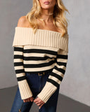 Fireside Favorite Striped Off The Shoulder Sweater