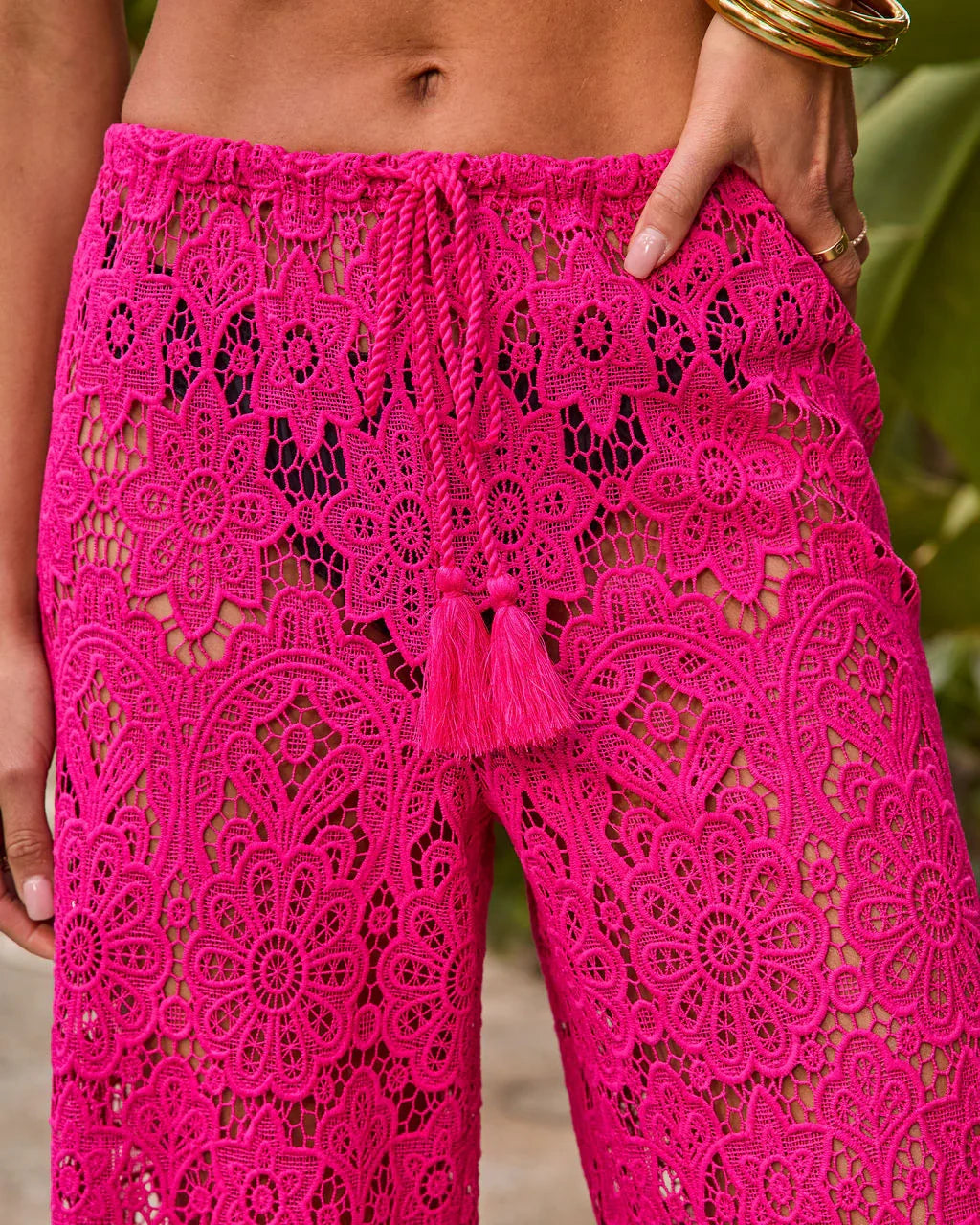 Warm Horizon Floral Crochet Drawstring Cover Up Pants