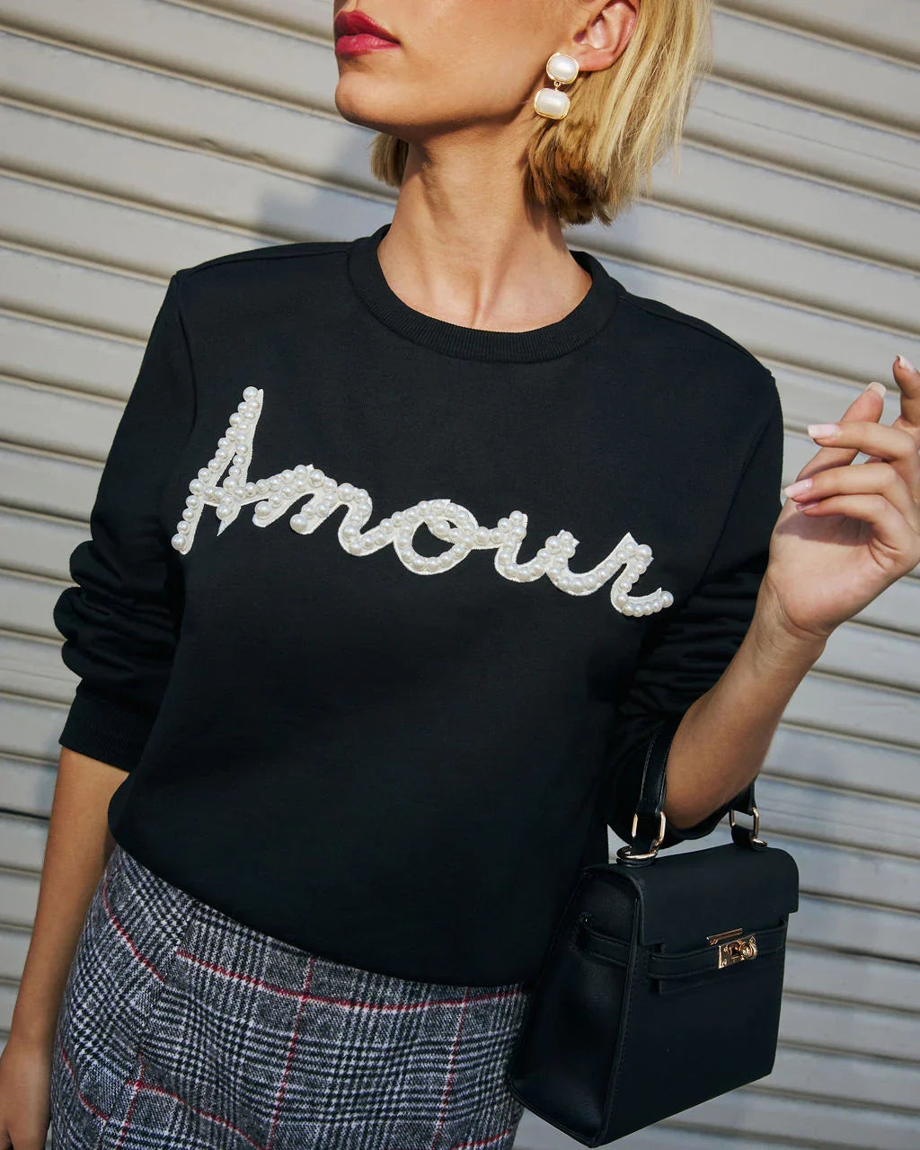 Signed Love Pearl Embellished Pullover Sweater