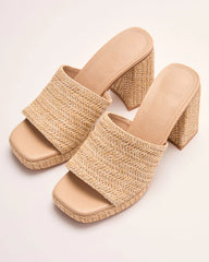 Radiant Dawn Raffia Platform Mules