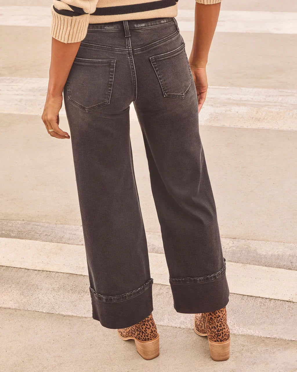 Stylist Stretch High Rise Wide Leg Cuffed Jeans