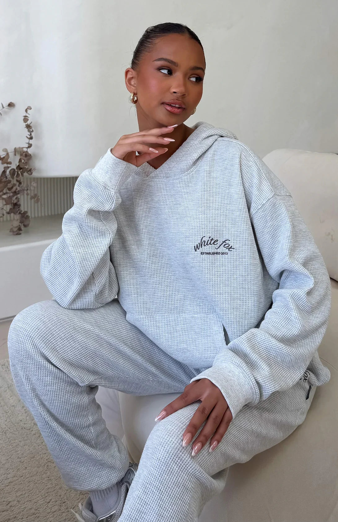 Moving Out Waffle Oversized Hoodie Light Grey Marle