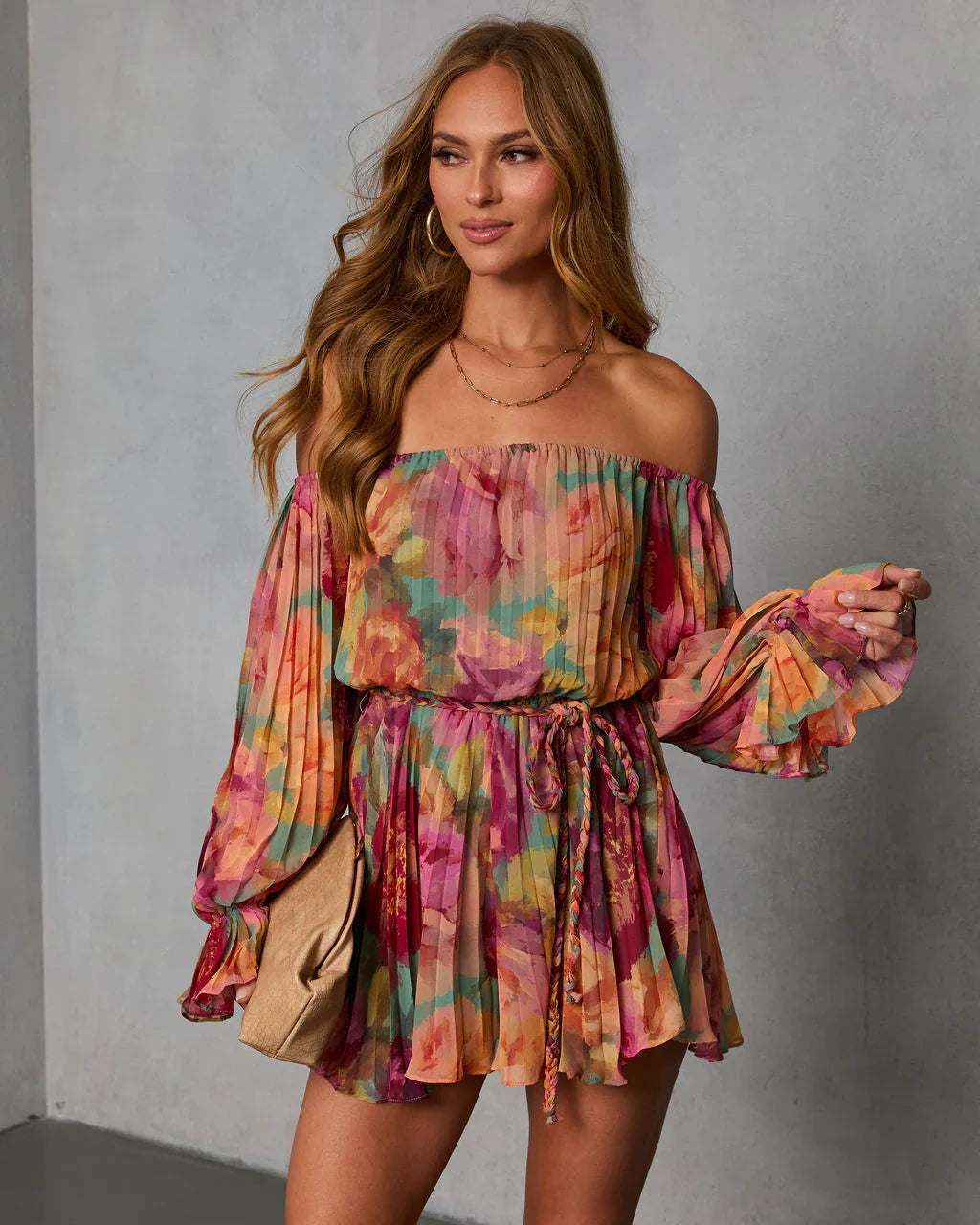 Natalei Pleated Chiffon Waist Tie Romper