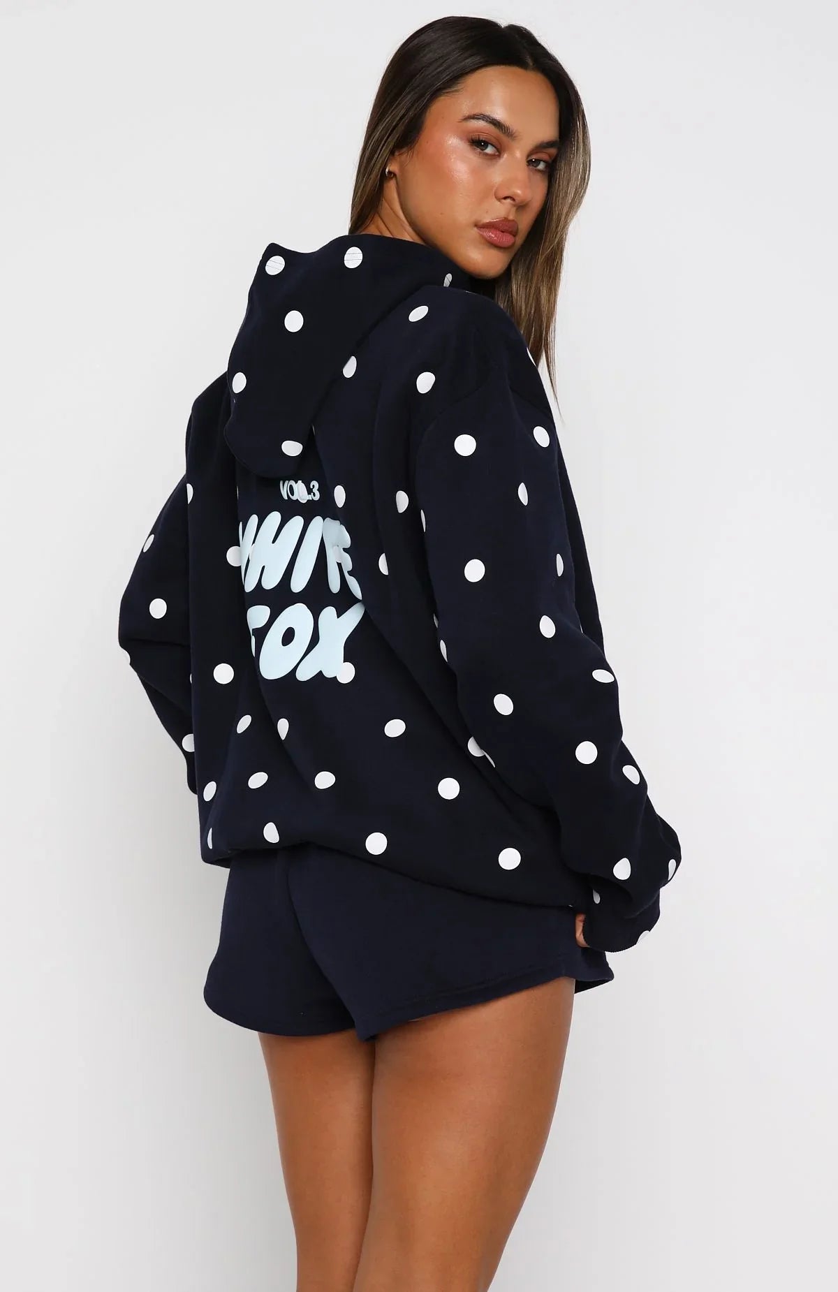 Offstage Printed Oversized Hoodie Navy Polka Dot