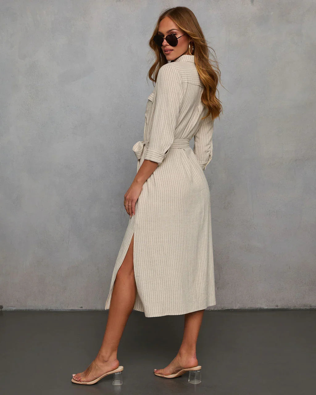 Calm Coast Striped Button Down Shirt Dress