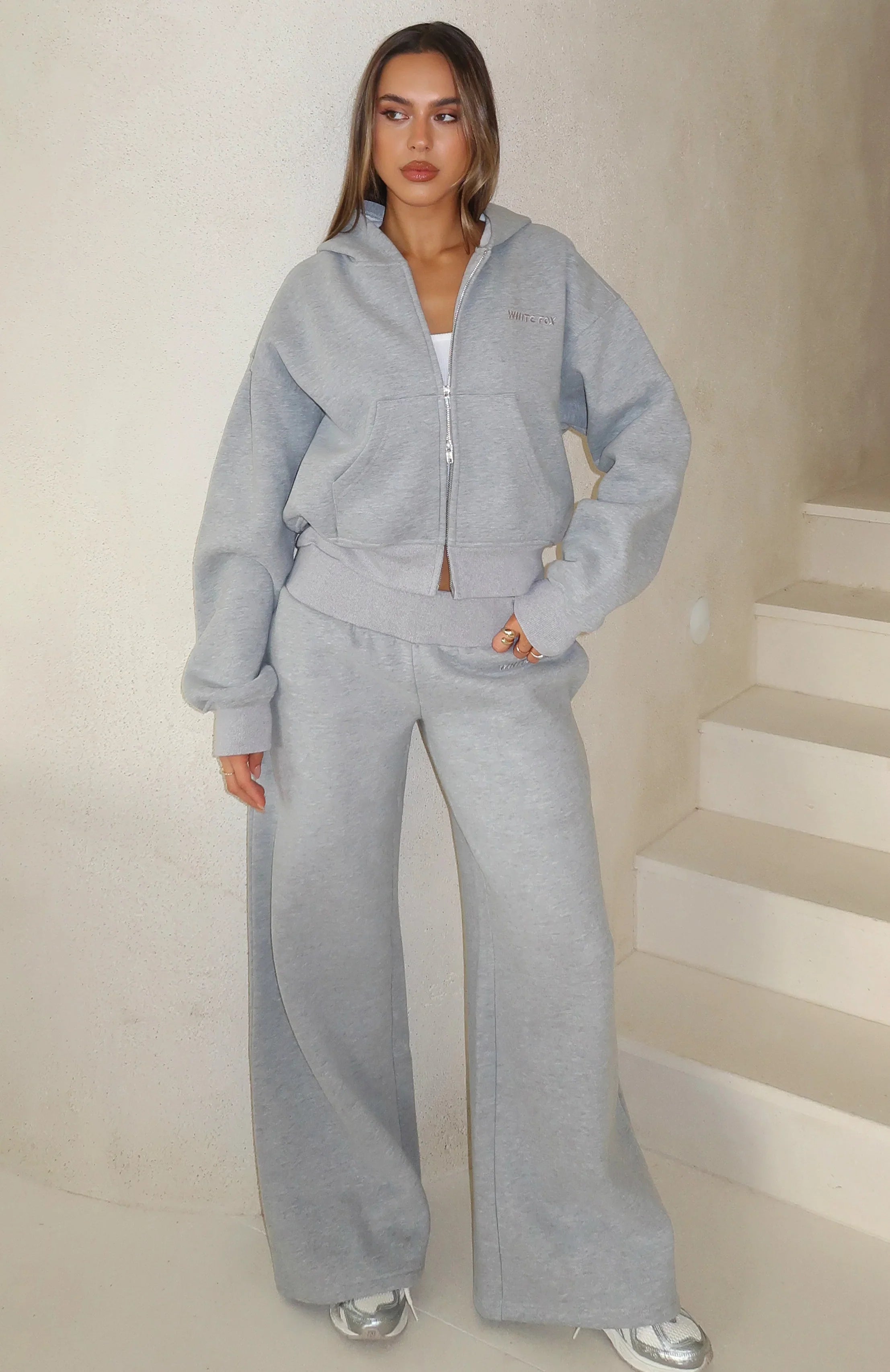 Come A Long Way Wide Leg Sweatpants Grey Marle