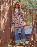Anneston Printed Wrap Tie Fringe Cardigan
