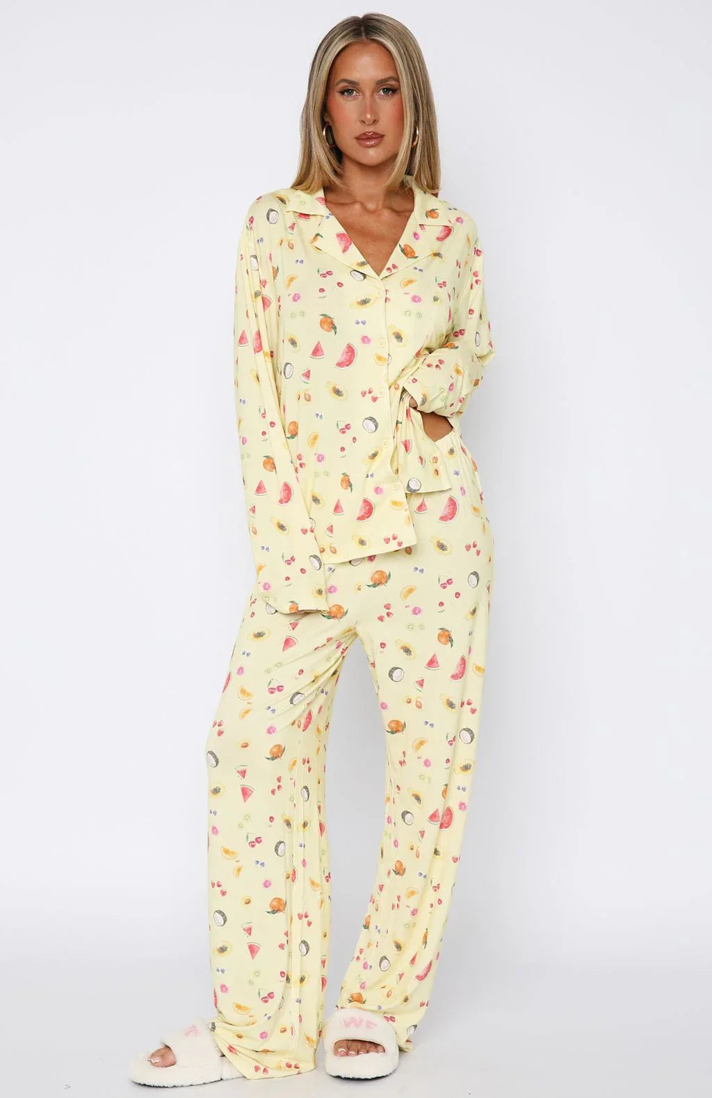Pillow Talk Printed Long Sleeve Pyjama Set Fruit Salad