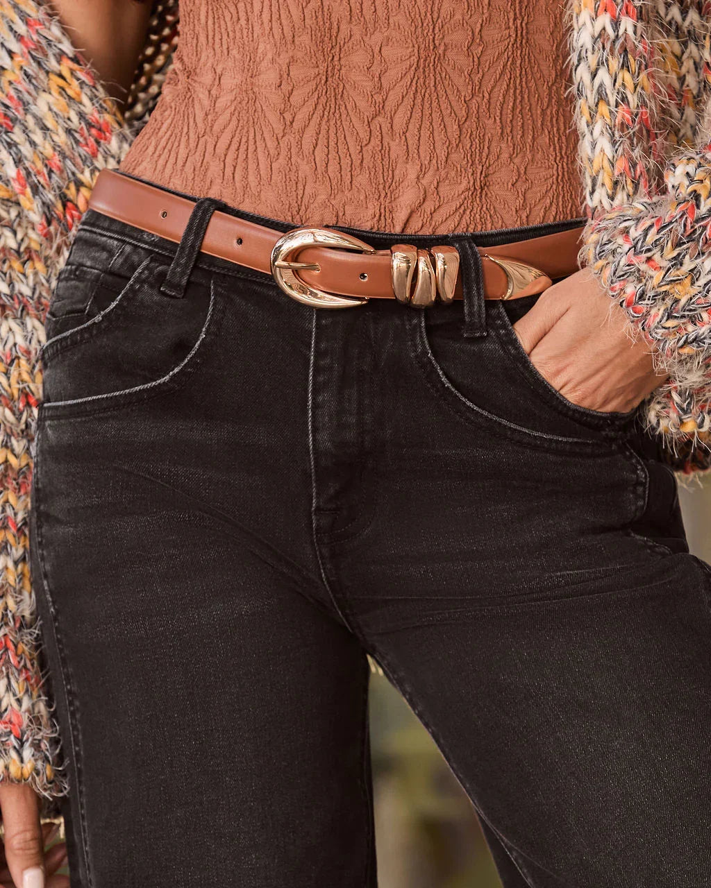 Burnt Umber Stacked Loop Leather Belt