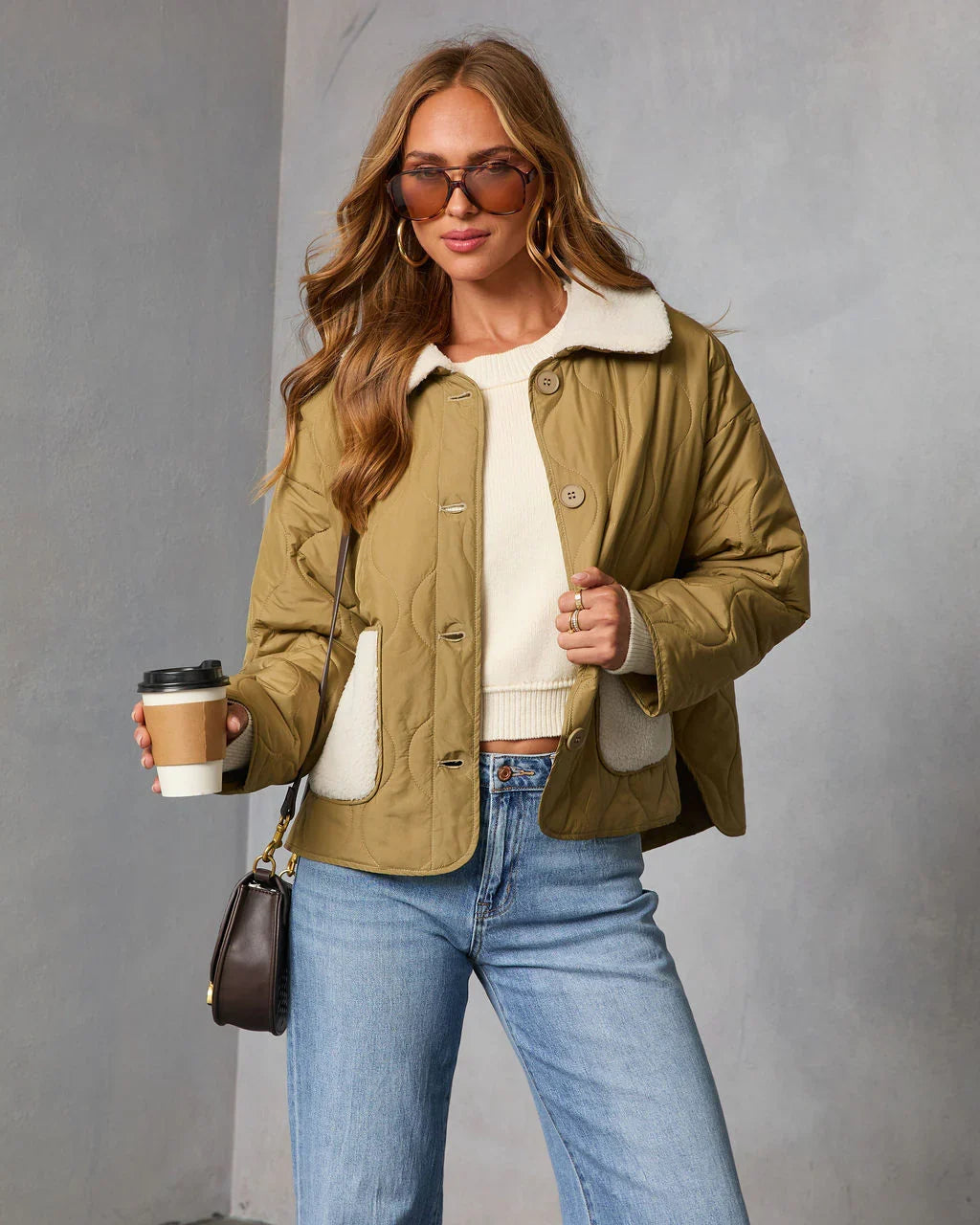 Glazed Mornings Sherpa Trim Quilted Puffer Jacket