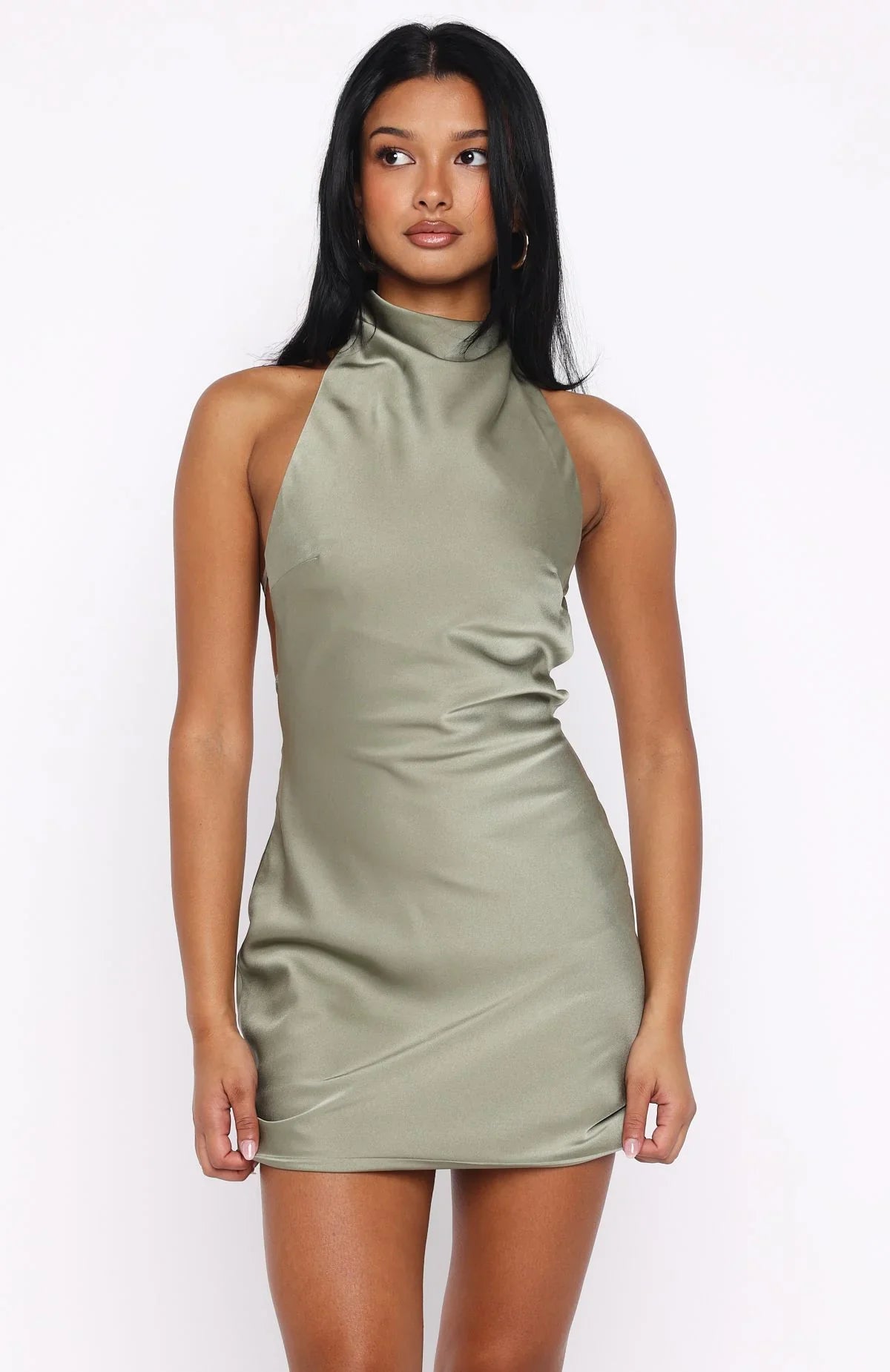 Just Small Talk Halter Mini Dress Khaki