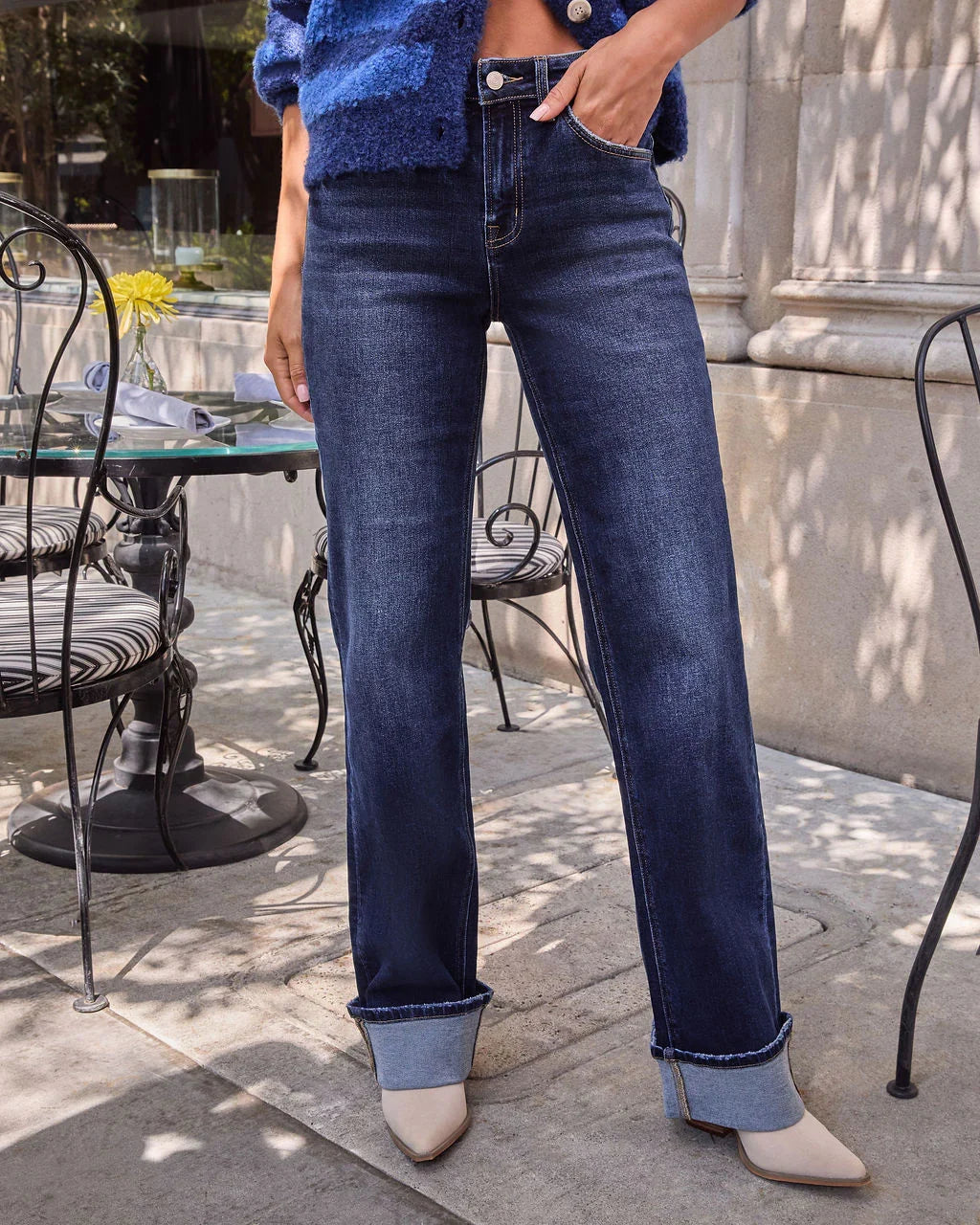 Nyra Stretch Straight Leg Cuffed Jeans