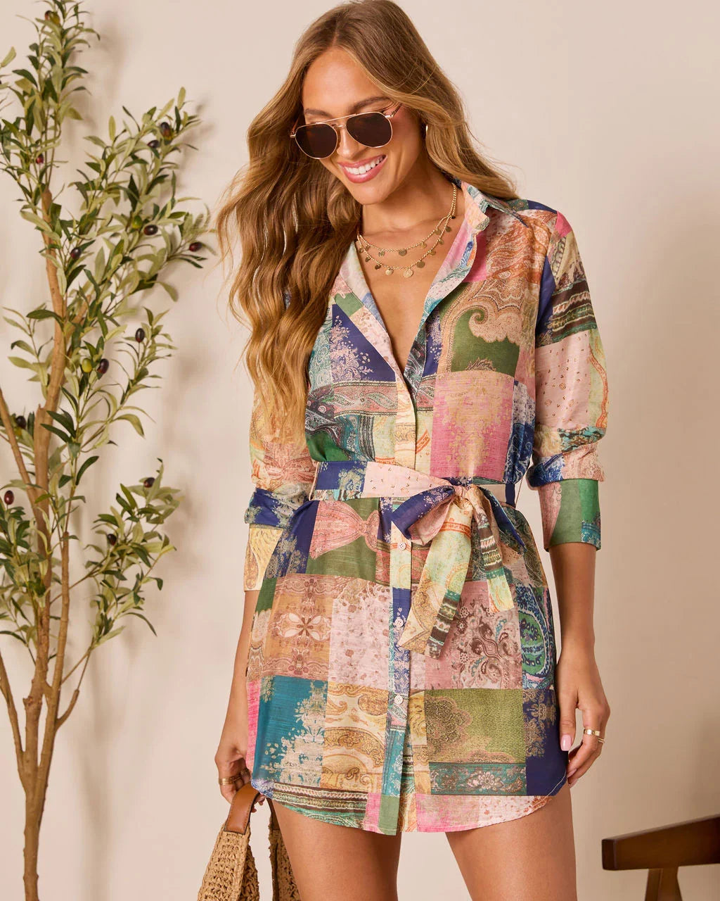 Suzana Patchwork Shirt Dress